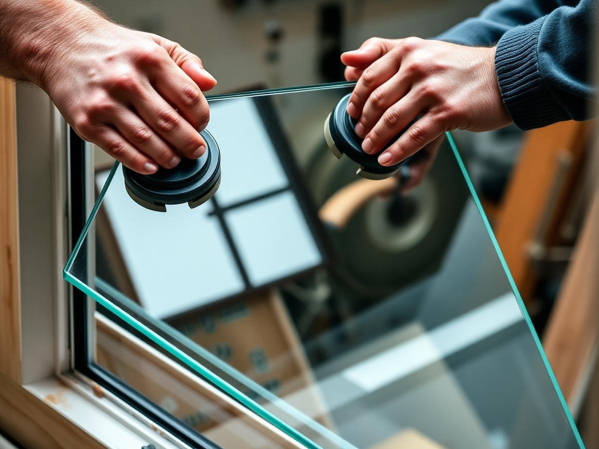 Glaszetter plaatst een nieuwe ruit in een kozijn